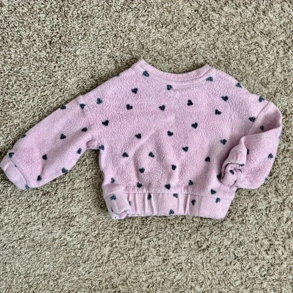 Cat & Jack I Baby Girls Pink Fleece Heart Sweatshirt Pants Set I 12‎ Months - Picture 4 of 7